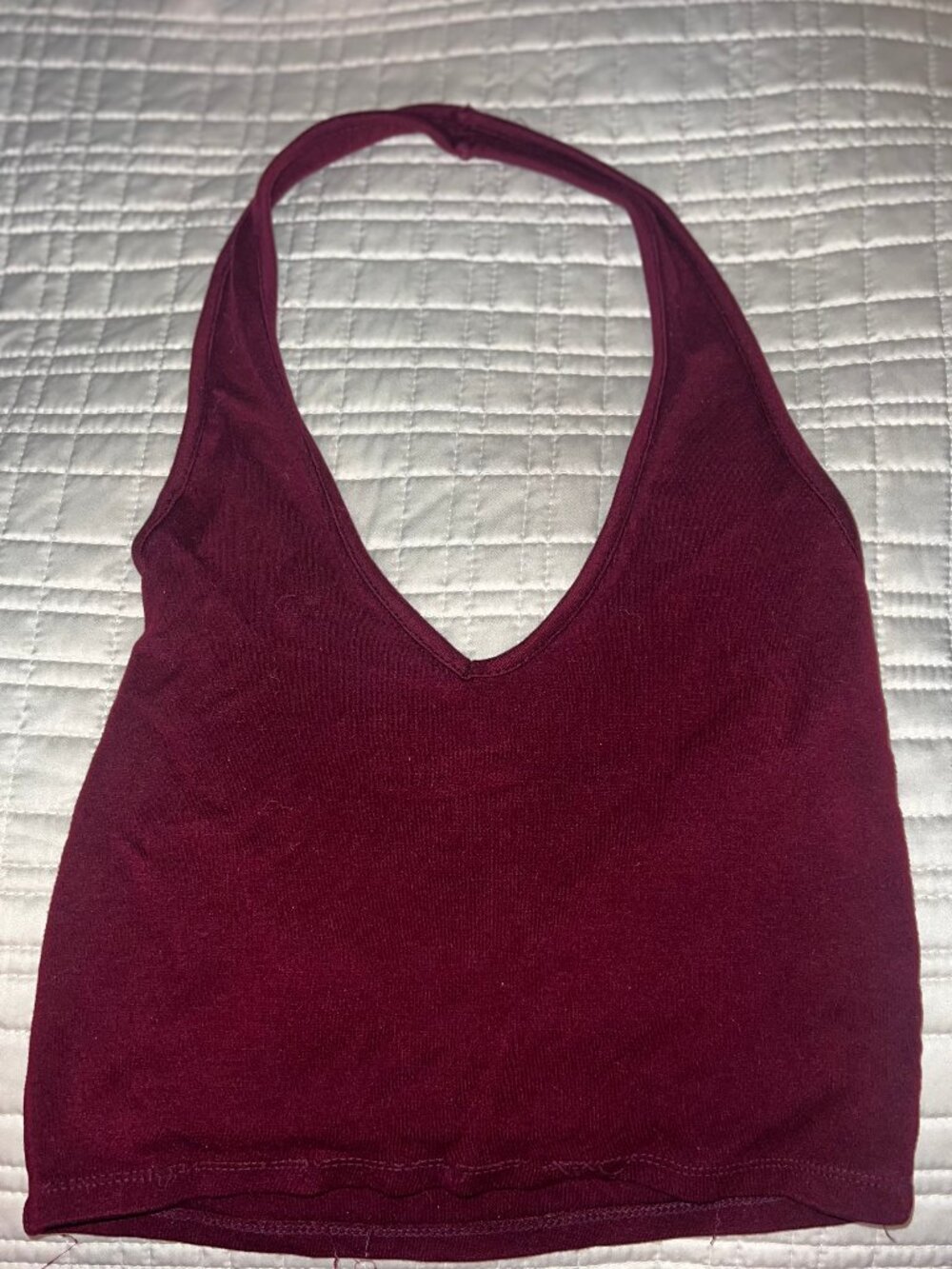 Brandy Melville Maroon Burgundy V-Neck Halter Crop Tank Top One Size Fits XS